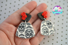 Load image into Gallery viewer, Silkscreen Sugar Skull Earrings