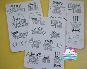 Color Your Own Words of Motivation Sticker Sheet