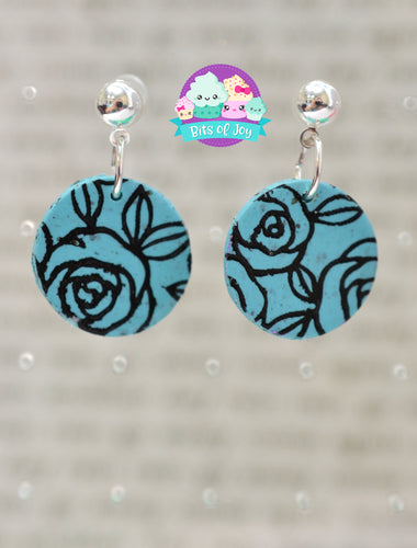 Turquoise Rose Silkscreen Studs