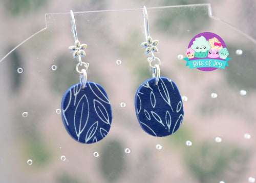 Navy Leaves Silkscreen Studs