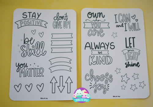Color Your Own Words of Motivation Sticker Sheet