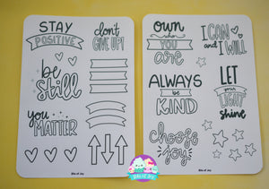 Color Your Own Words of Motivation Sticker Sheet
